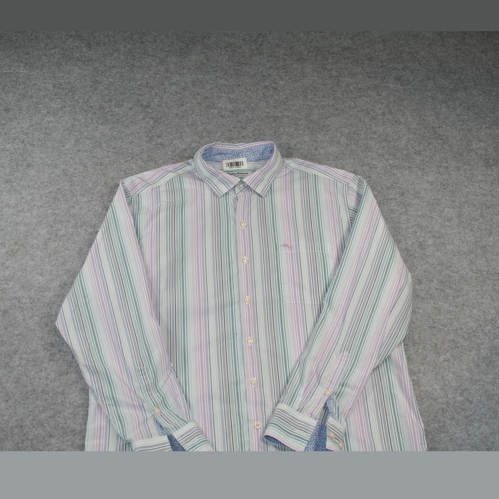 Tommy Bahama Mens Button Down Shirt Large Multicolor Striped Long Sleeve Pima